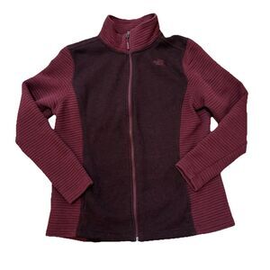 The North Face Womens Maroon Ribbed Full Zip Fleece Jacket XL Outdoor Warm